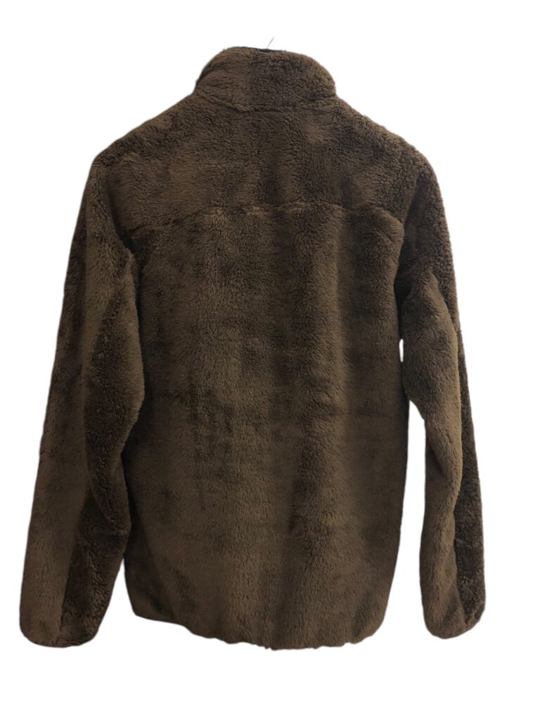 Back view of a brown textured fleece pullover.