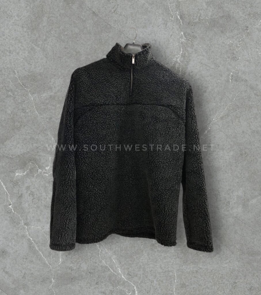 Black textured fleece pullover with a quarter zip.