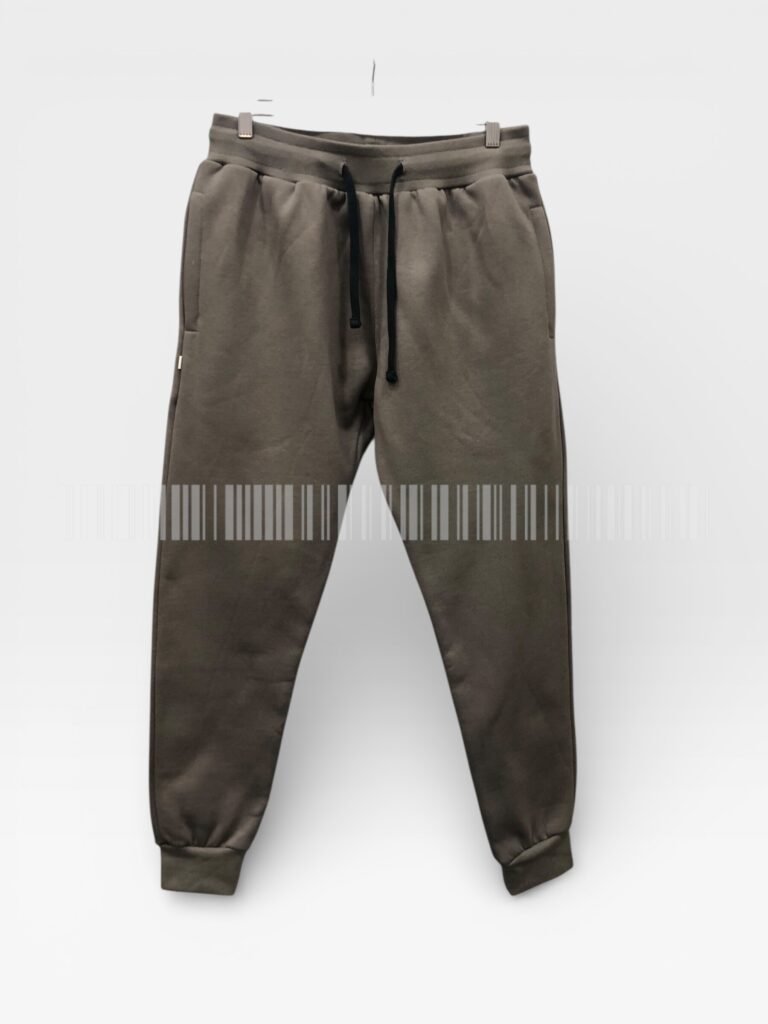 Brown joggers with a drawstring waistband.