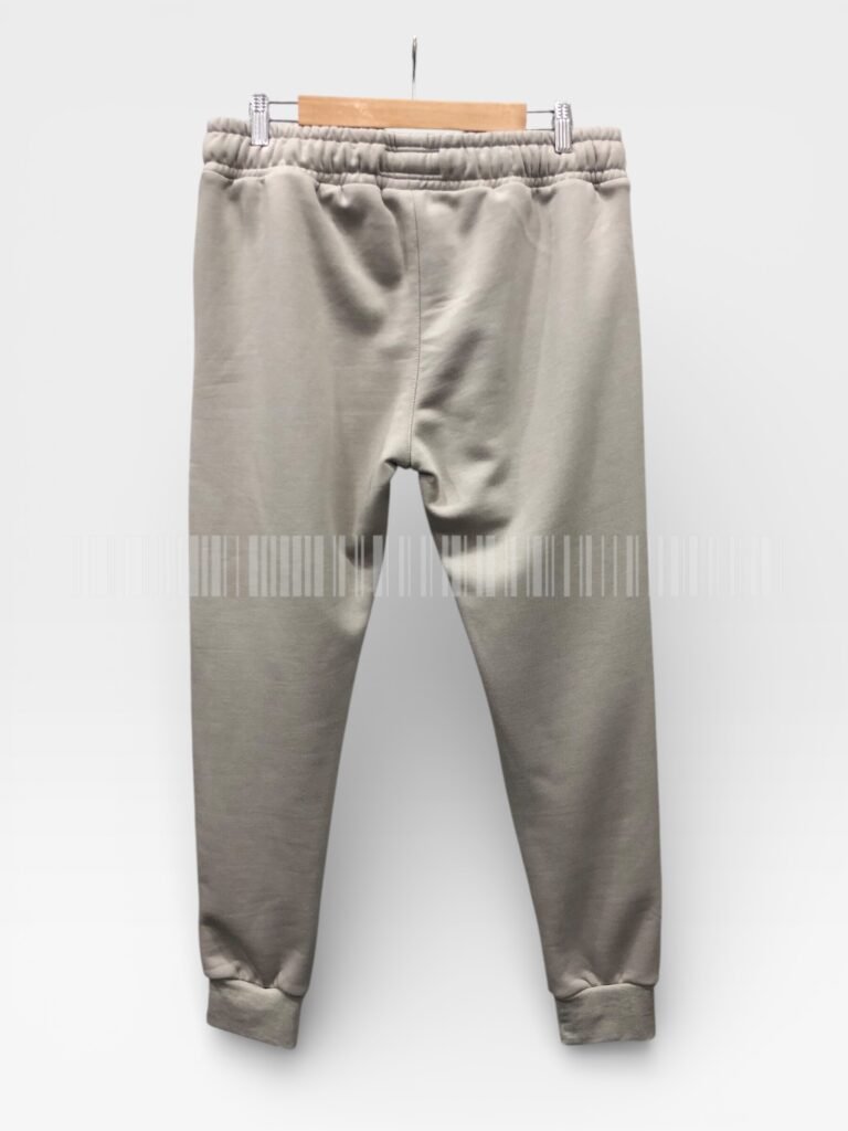 Back view of light grey joggers.