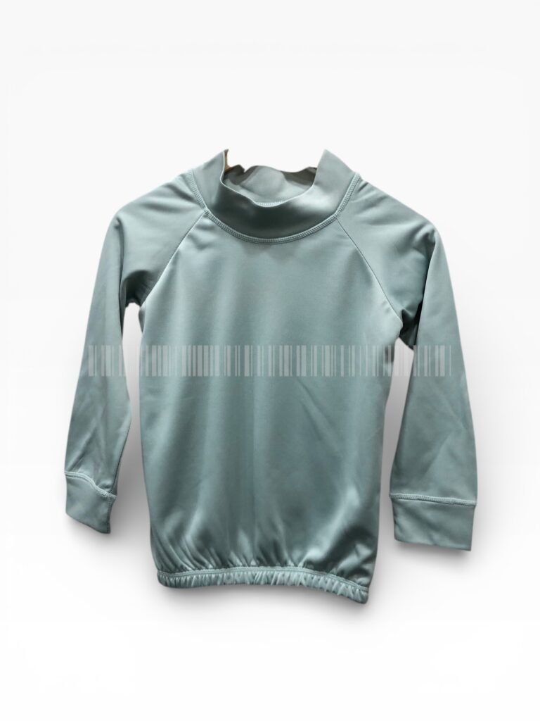 Sage green long-sleeve sweatshirt displayed on a hanger.