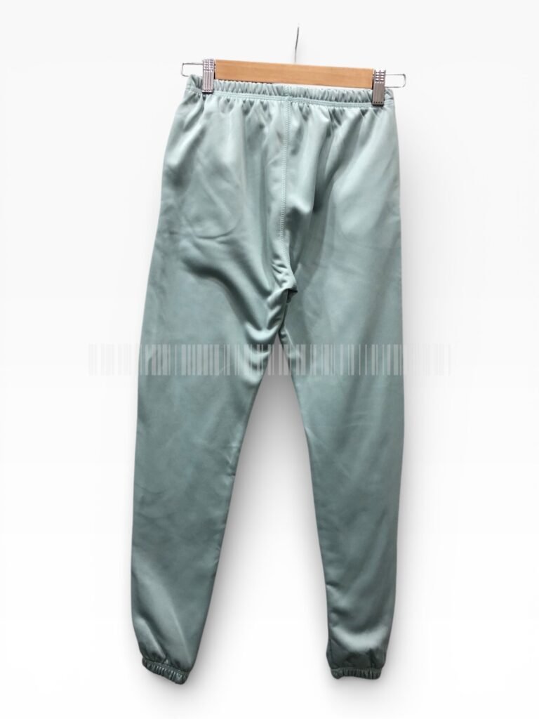 Sage green joggers displayed from the back.