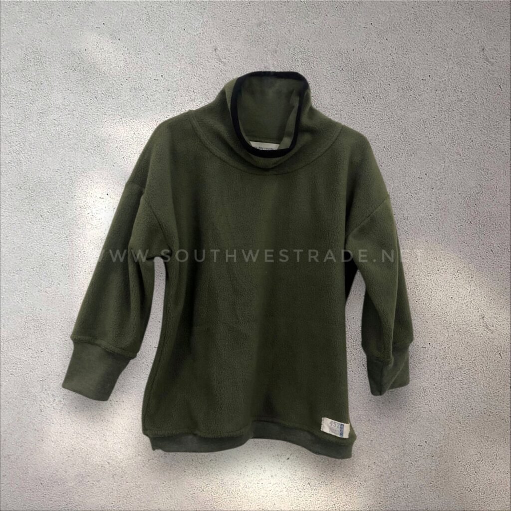Olive green long-sleeve sweatshirt displayed from the front.