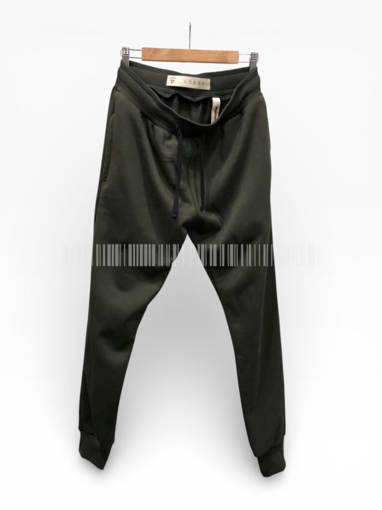 Black joggers with a drawstring waistband.