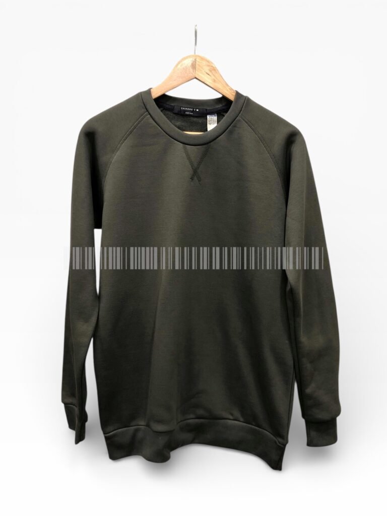 Charcoal long-sleeve sweatshirt displayed from the front.