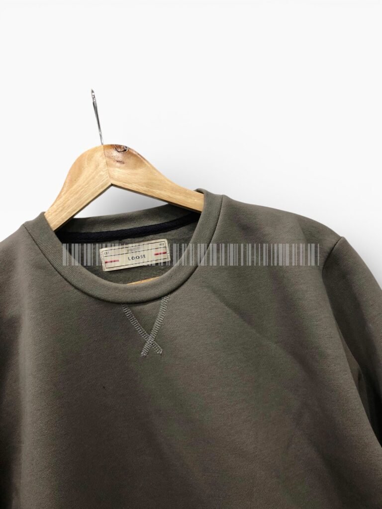 Brown sweatshirt collar and shoulder detail.