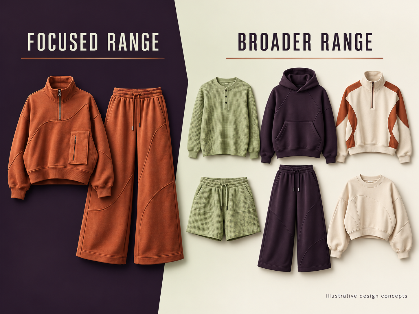 Illustrative focused and broader apparel collections
